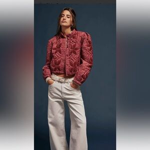 Free People Quinn Quilted Jacket Crop Boxy Star Applique Marsala Rust